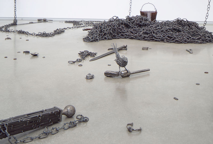 tubboat, bouqet, stool, pistol, grackle, chains, bear, american steel, bisbee, john, cmca, nails, art, sculpture, political art