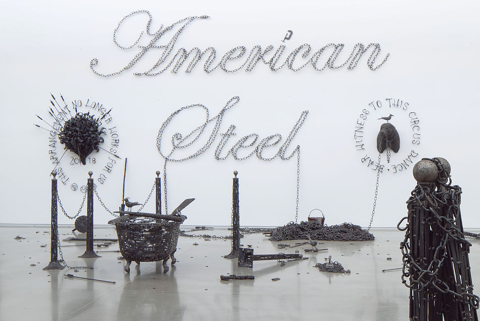 tubboat, bouqet, stool, pistol, grackle, chains, bear, american steel, bisbee, john, cmca, nails, art, sculpture, political art